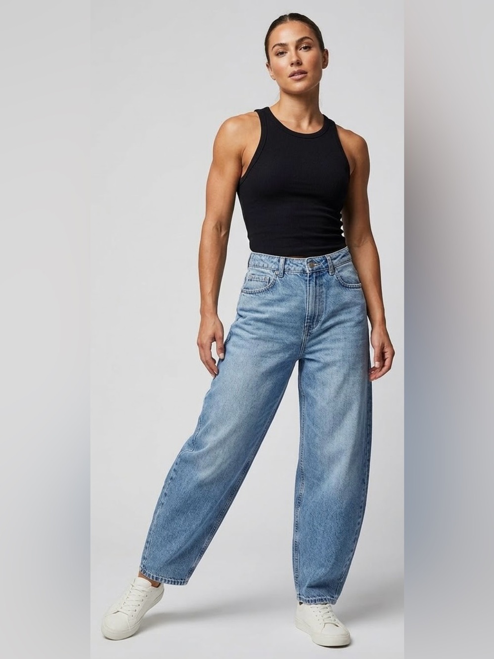 (ban.jara) High-Rise Barrel Leg Ankle Length Jeans in Vintage Blue size 26